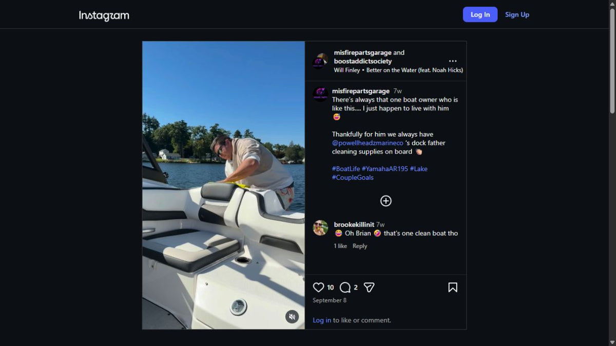 Customer reel showing a Yamaha boat being cleaned with Powell Headz products